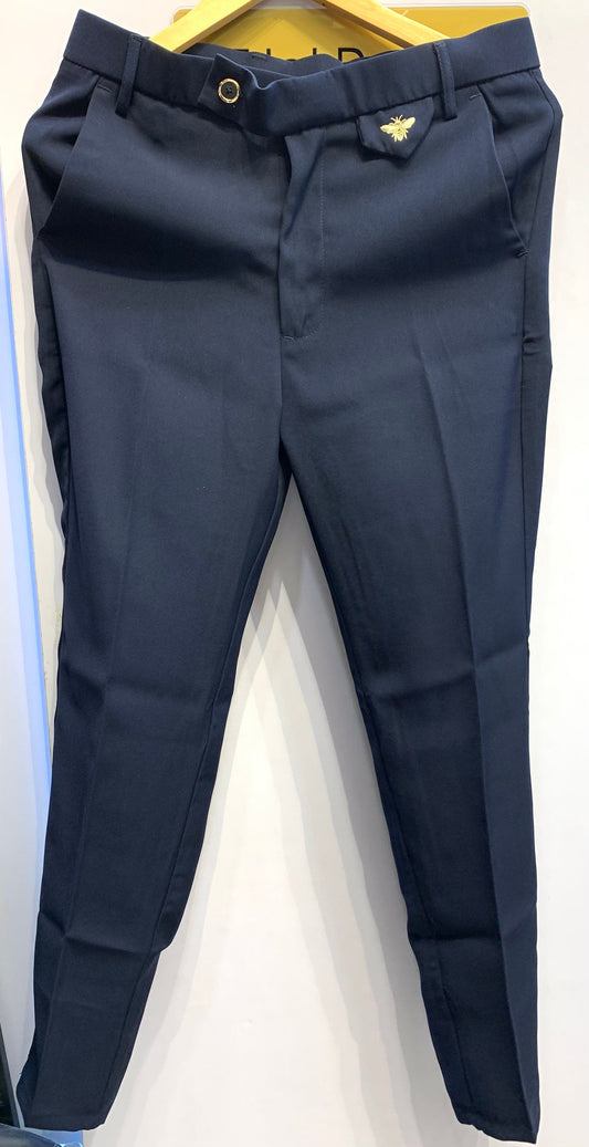 CUG Navy Blue Colour With Front Bee Embroidery Full Stretchable Trouser Pant For Men 1105071