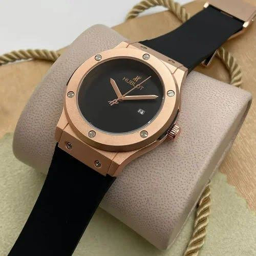 Buh Black Strap Copper Ring Black Dial Men Watch