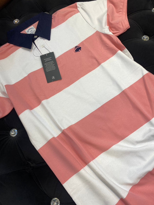Brooks & Brother White Peach Colour With BB Embroidery Print Lycra Cotton Collar T Shirt 298154
