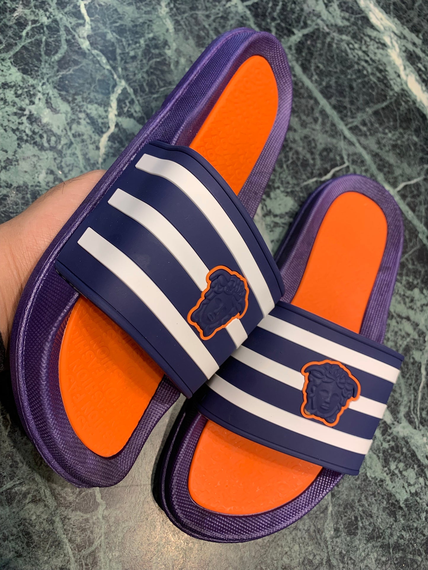 Orange blue slippers