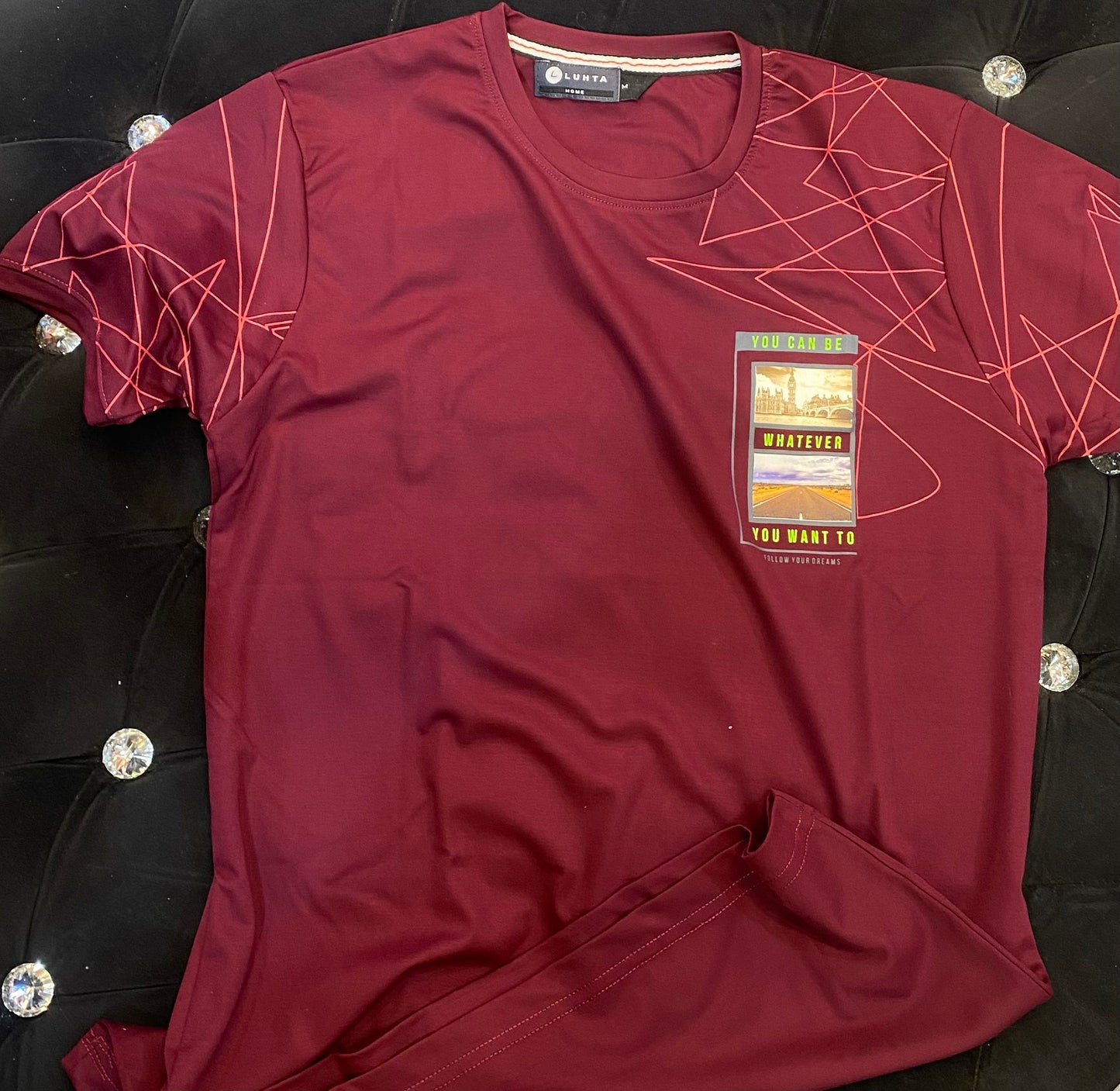 HUL Maroon Colour with Print Lycra Cotton TShirt 381311