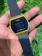 SAC Black silicon strap Gold Dial watch digital square men sports