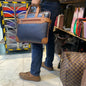 Navy Blue Brown Colour Double Zipper Genuine Leather Laptop Bag 4215