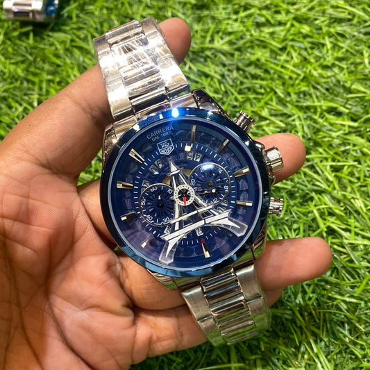 Silver Chain Blue Ring Blue Dial Tag Gat Chrono Workinh Men’s Watch