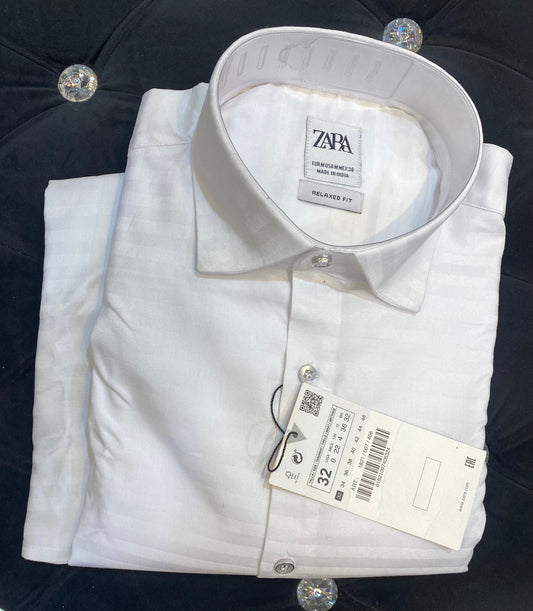 Zr Raz White Colour With White Line Plain Full Relaxed Fit Sleeve Shirt 406321