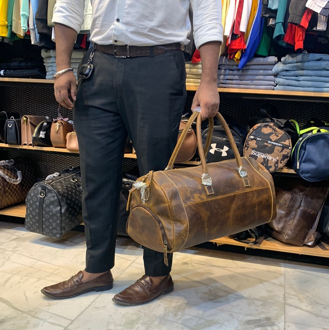 Khaki Brown Colour Genuine Leather Heavy Quality Duffle Bag 5207