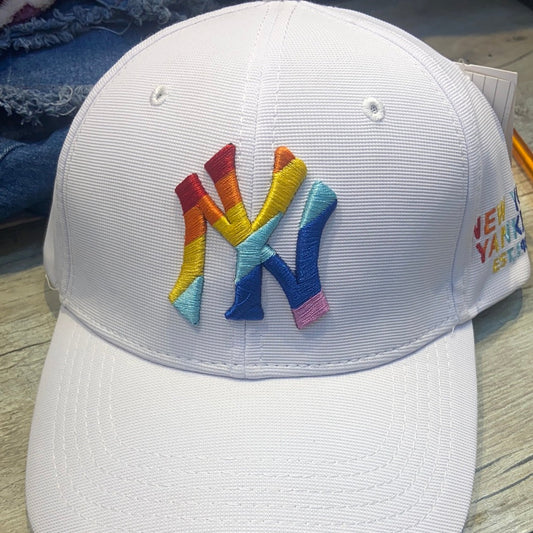 YN White Cap Malti Colour Embroidery 300184