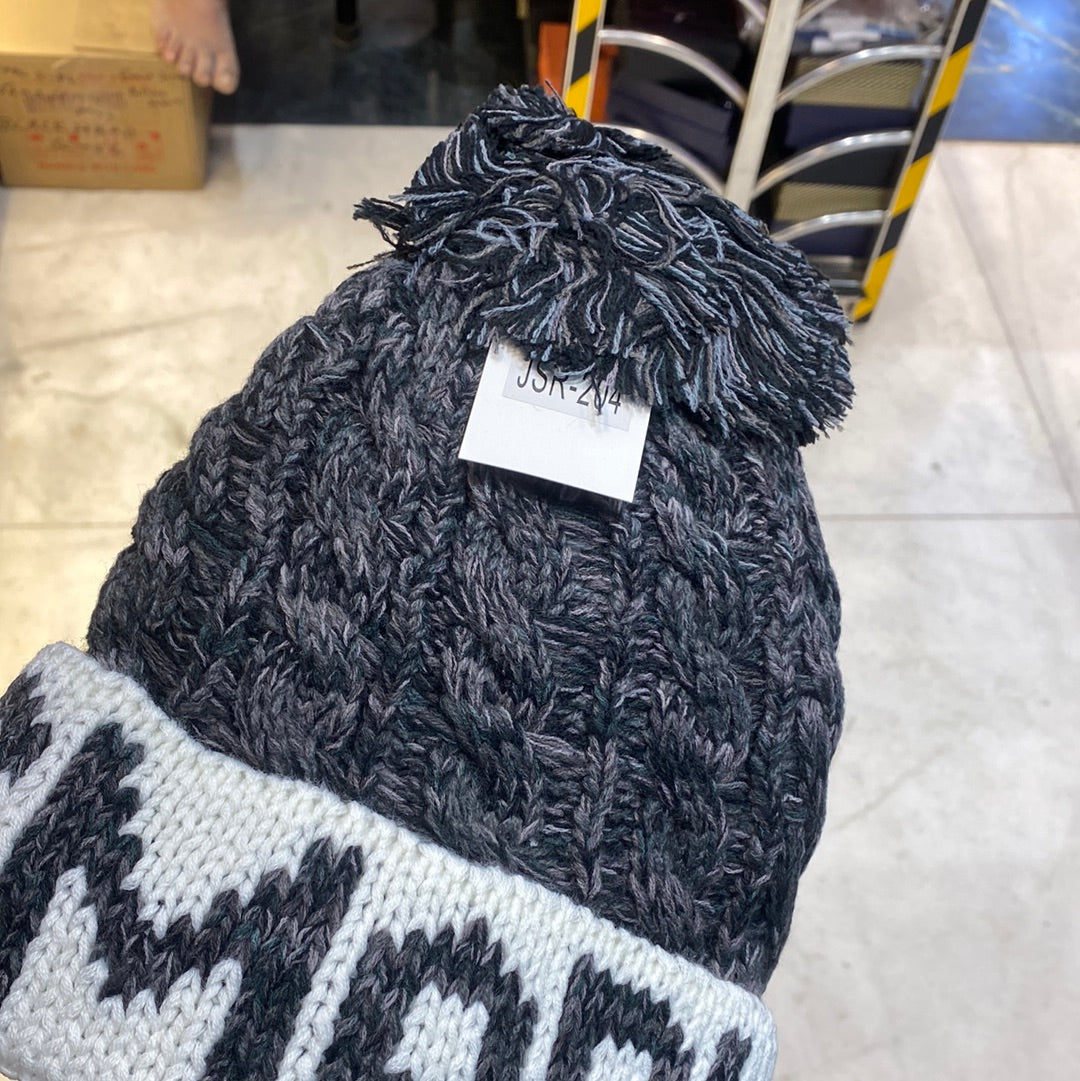 Black White Colour Bobble Hat And Woolly Hat Bobble Pumpum Unisex Cap Hats 9333