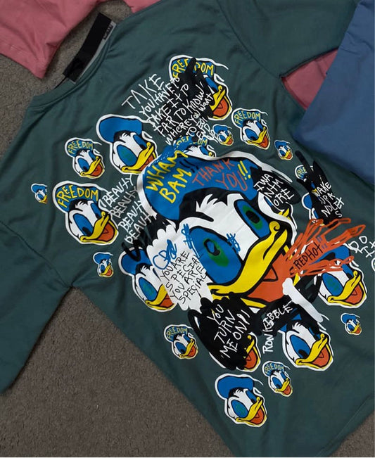 HOPE Teal Colour With Donald Duck Back Print Drop Shoulder TShirt 108599