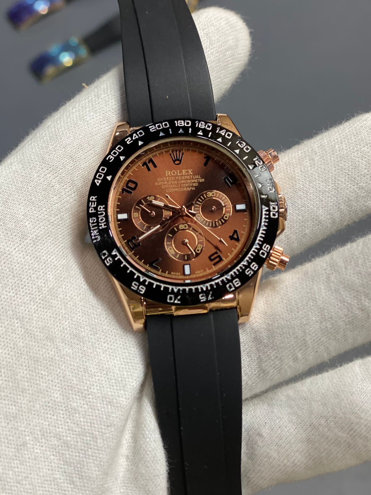 LOR Black Silicon Strap Copper Ring Brown Dial Black Ring Automatic Men Watch 901270