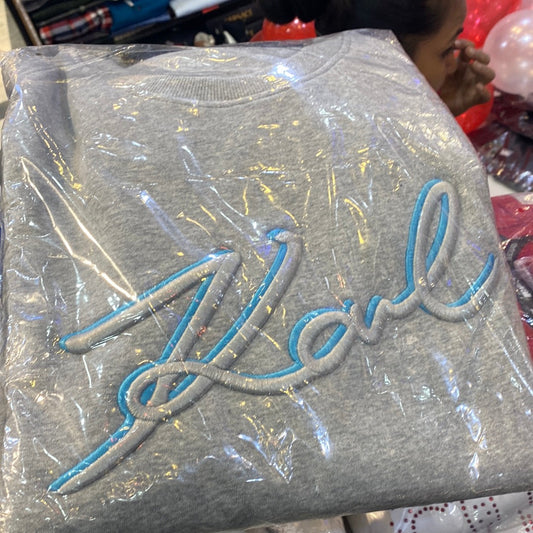 Kar Rak Grey Colour With Sky Blue Cartoon Embroidery Imported Sweatshirt 9186