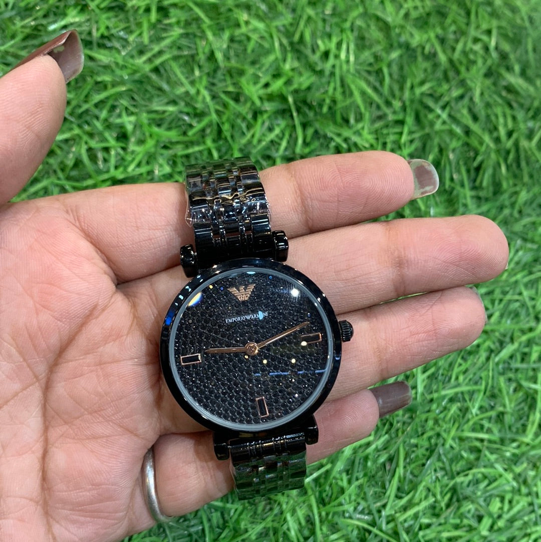 Black Chain Black Dial Ladies Watch