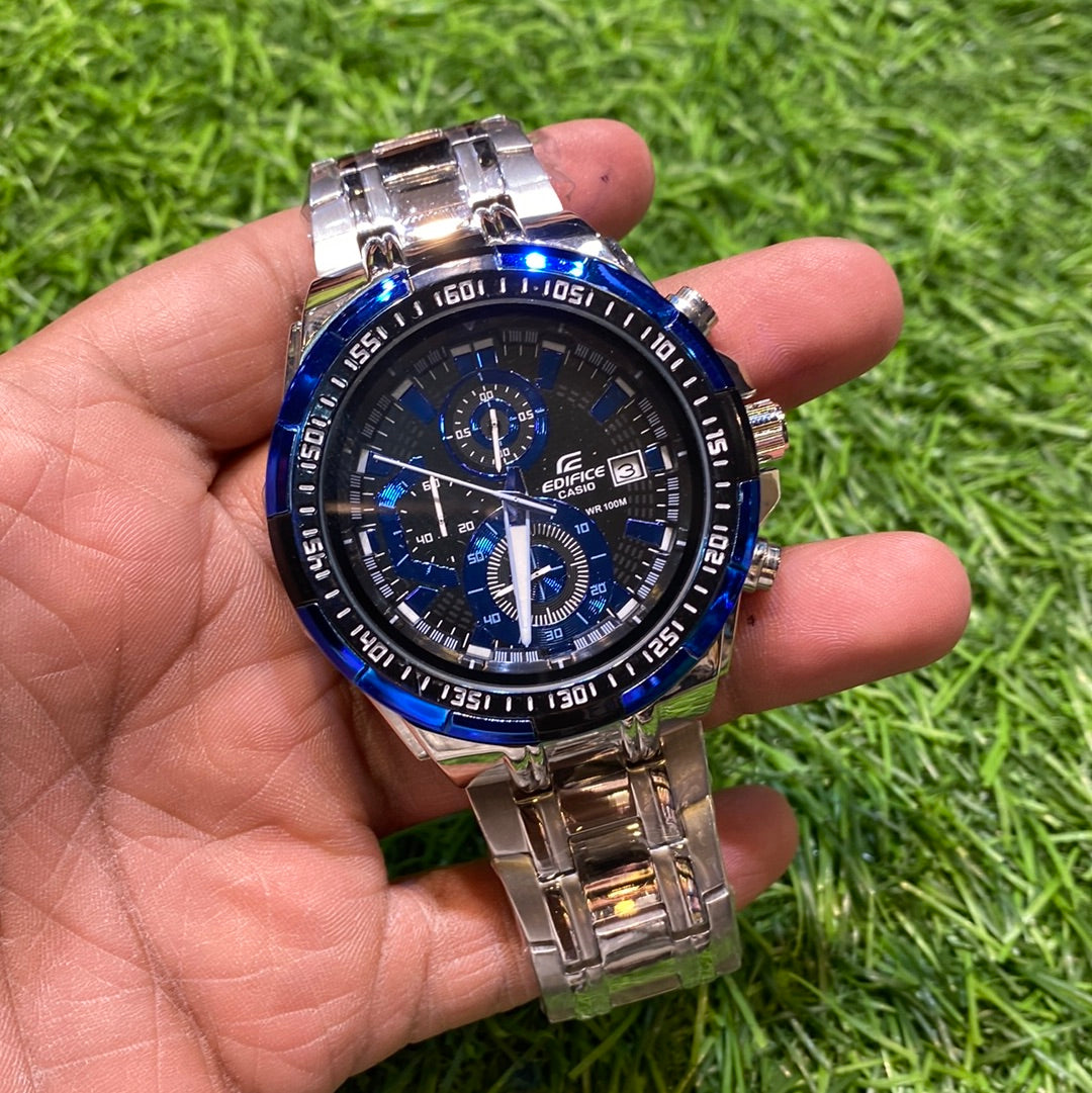 Ide Silver Chain Black Blue Dial Men’S watch