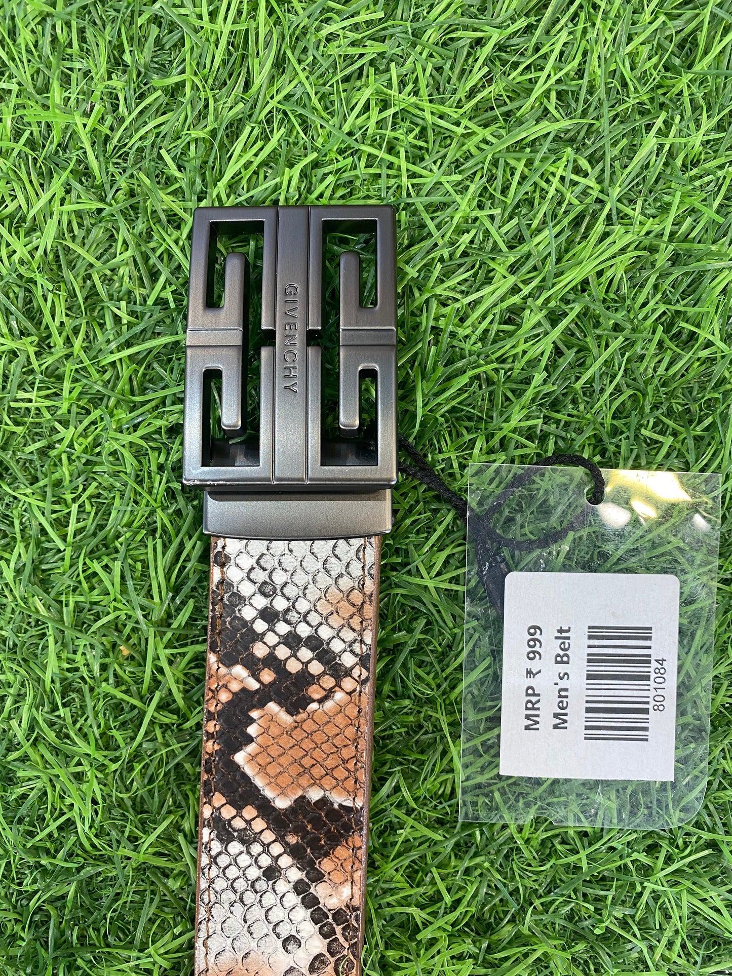 VIG Grey Colour Buckle Snake Print Genuine Leather Men’s Belt 801084