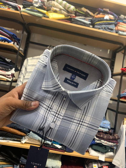 Mot Tom White Grey Check Casual Mens Shirt 1105028