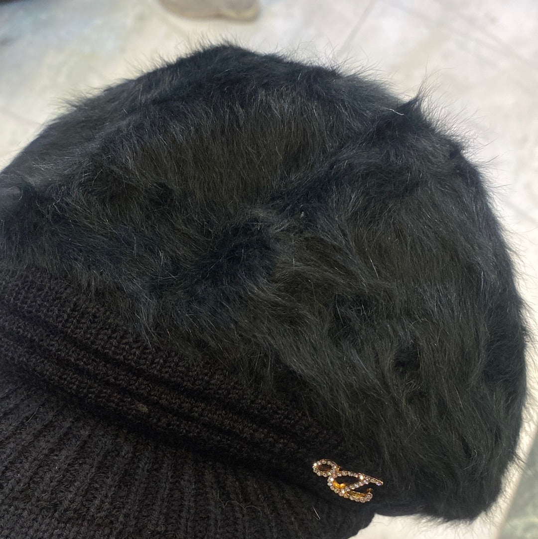 Black Colour DO Wool Women's Fashion Hat Plush Knitted Wind Shield Ear Guard Solid Color Atmosphere Simple Autumn and Winter Warm Hat DO Cap 9356