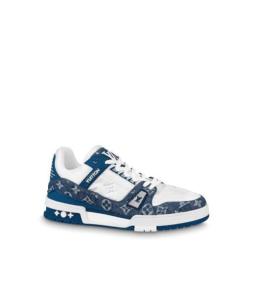 VL LOU UOL Blue White Colour with Monogrammed Design Trainer Sneaker Shoes