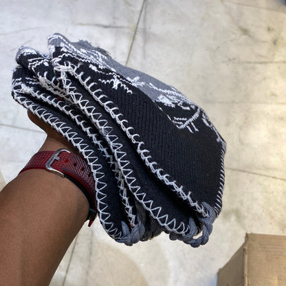 Grey Black Colour Ear flaps features braided tassels Beanie Cap 9342