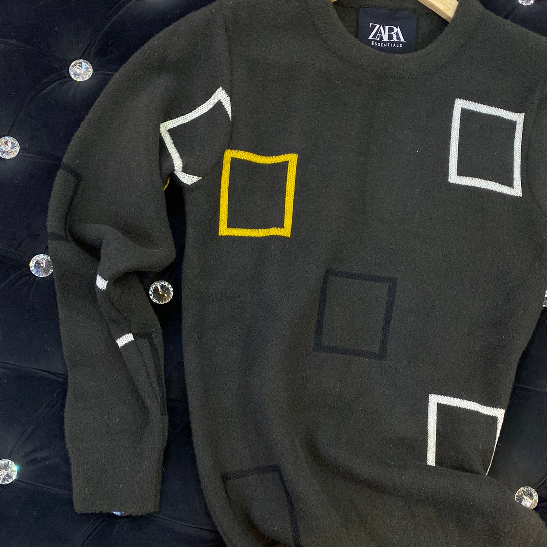 Dark Grey ZR Soft Square Design Sweater for Men Unisex 9110