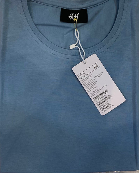 M&H Baby Blue Colour With Simple Plain Lycra Cotton Fabric TShirt