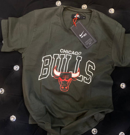 KIN Olive Green Colour With Bulls Logo Lycra Cotton TShirt 20862