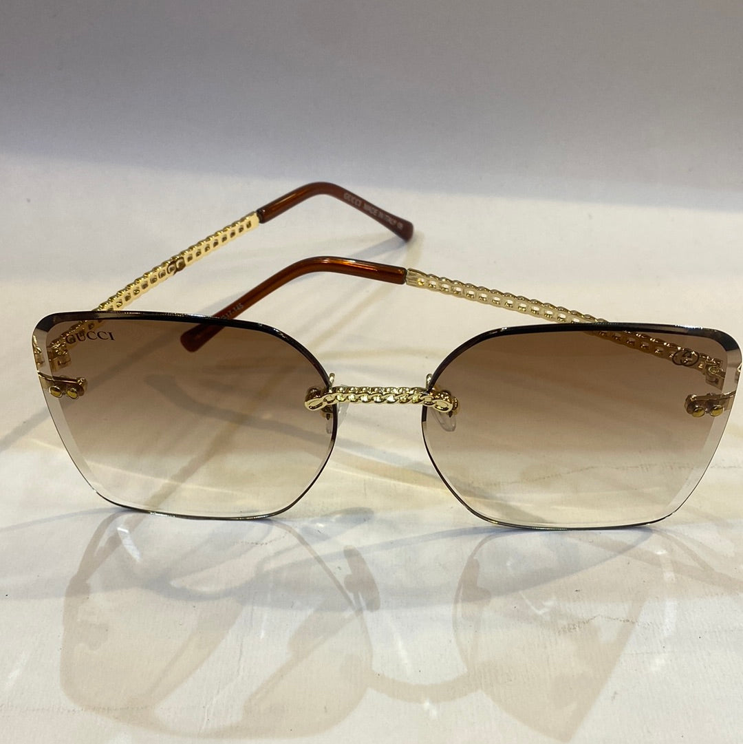 CUG Frameless Golden Stick Brown Shade Sunglass 68122 61 17-145