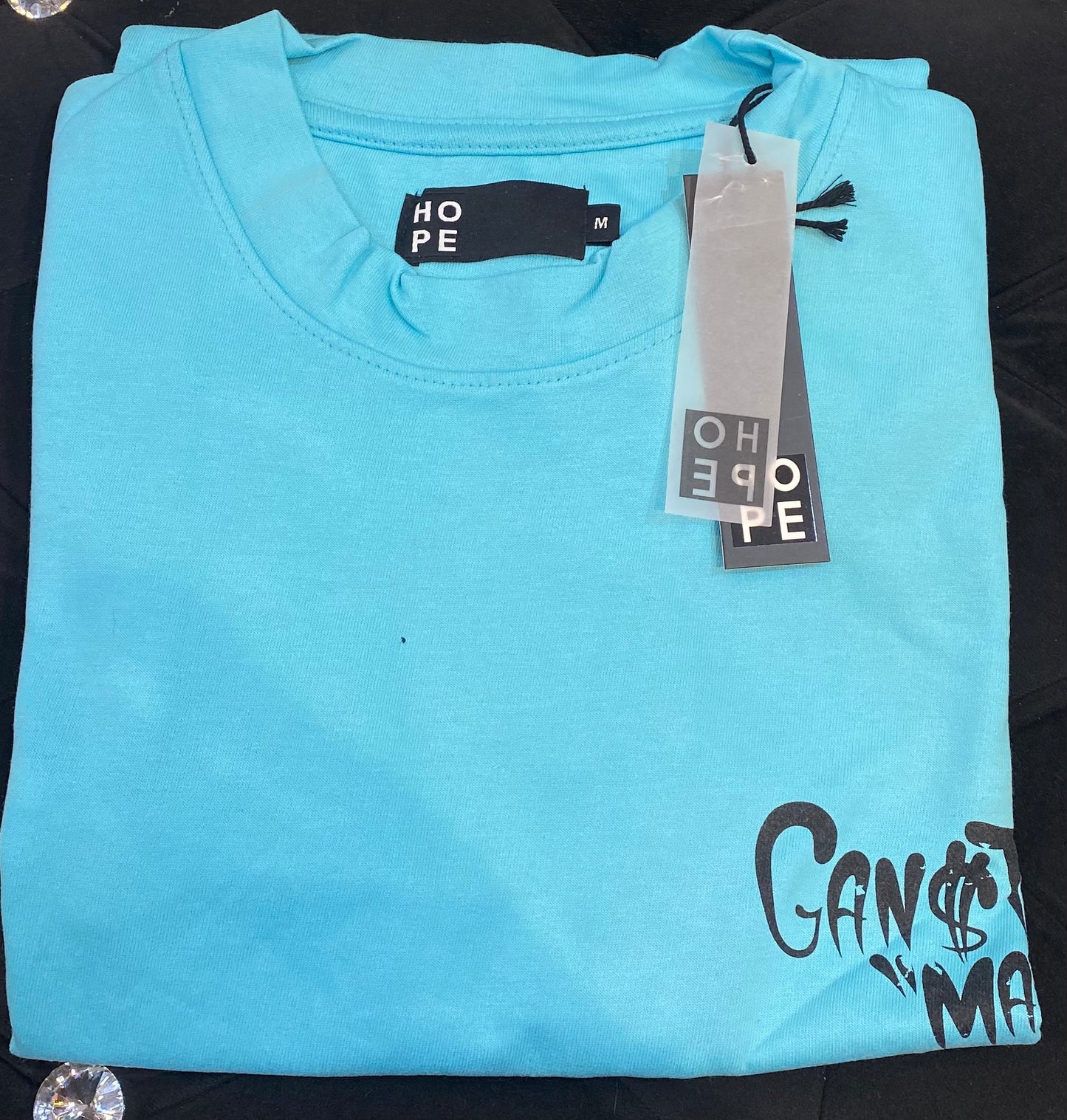 HOPE Blue Colour With Ganster Made Back Print Drop Shoulder TShirt 108579