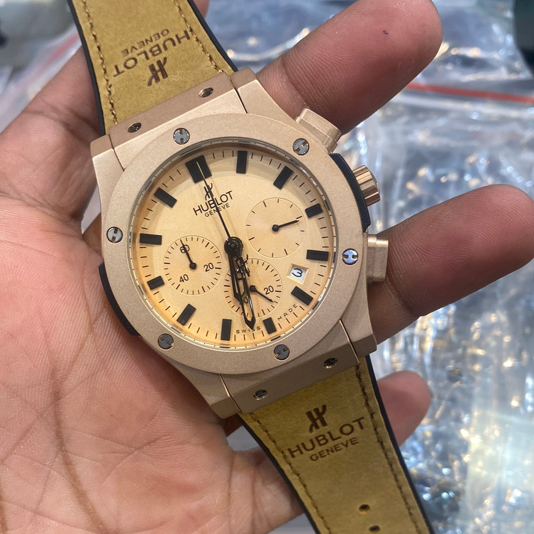 Tan Copper Leather Chrono Watch For Men