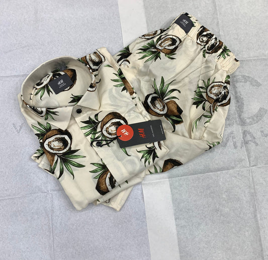 MH Cream Colour With Coconut Print Important Shirt With Shorts Coord Set 50243