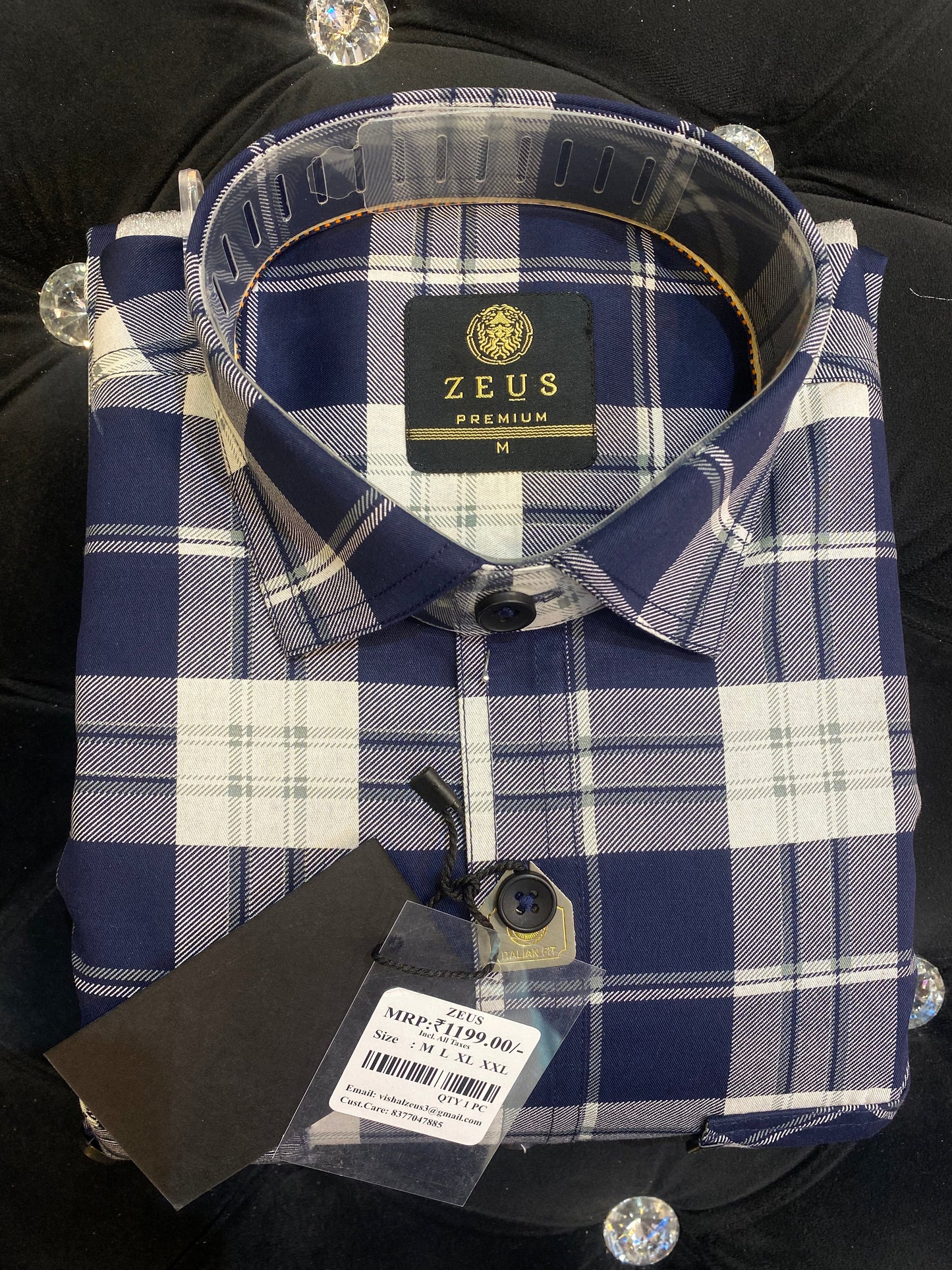 ZEUS White Navy Colour With Check Print Double Pocket Lycra Cotton Full Sleeves Shirt 567892