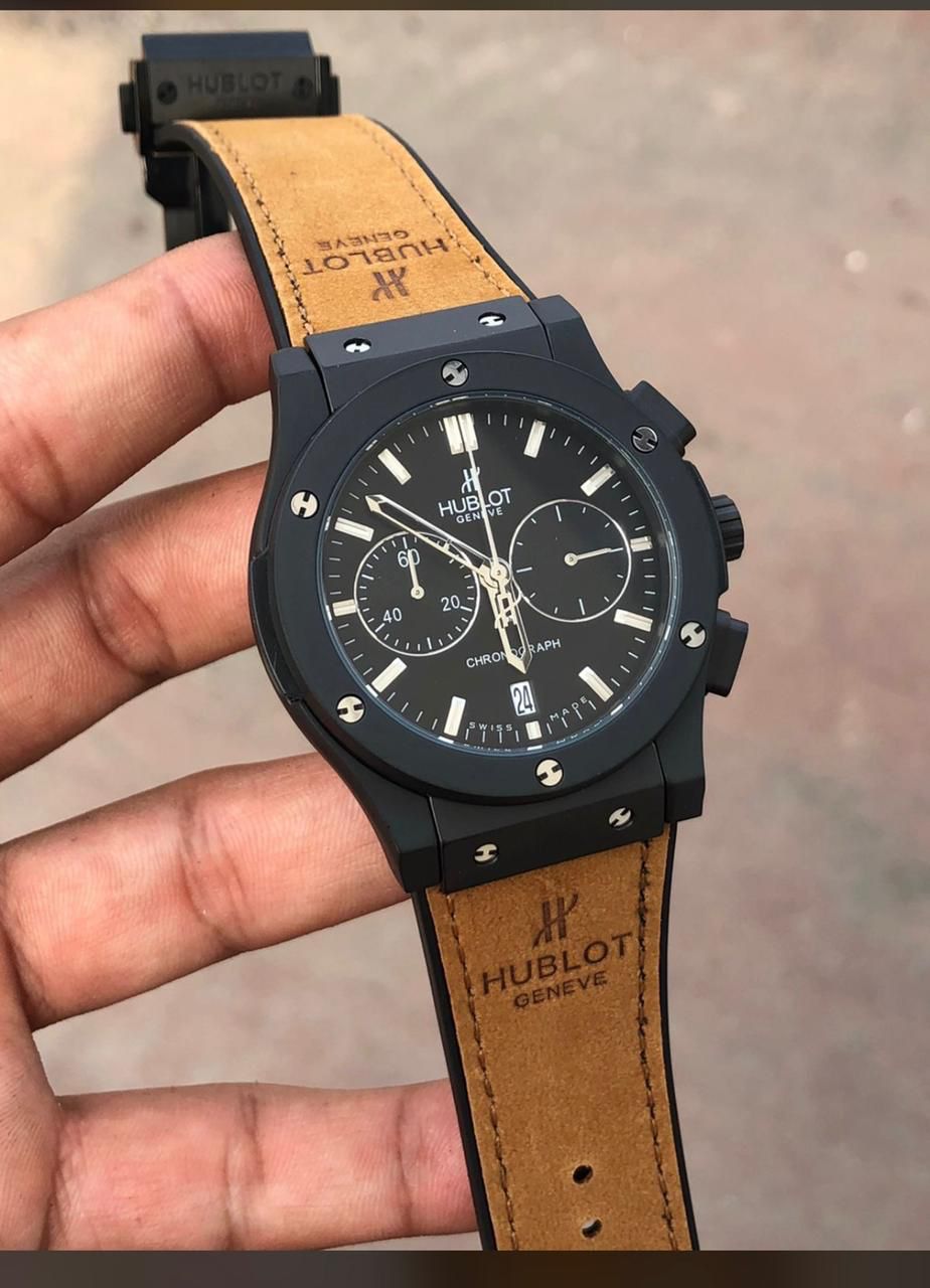 Buh Brown Strap Black Dial Men Watch 901253