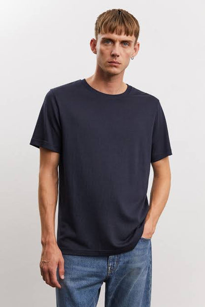 M&H Navy Blue Colour With Simple Plain Lycra Cotton Fabric TShirt 110277