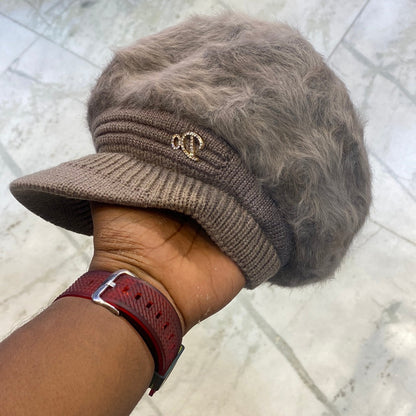 Dark Grey Colour DO Wool Women's Fashion Hat Plush Knitted Wind Shield Ear Guard Solid Color Atmosphere Simple Autumn and Winter Warm Hat DO Cap 9355