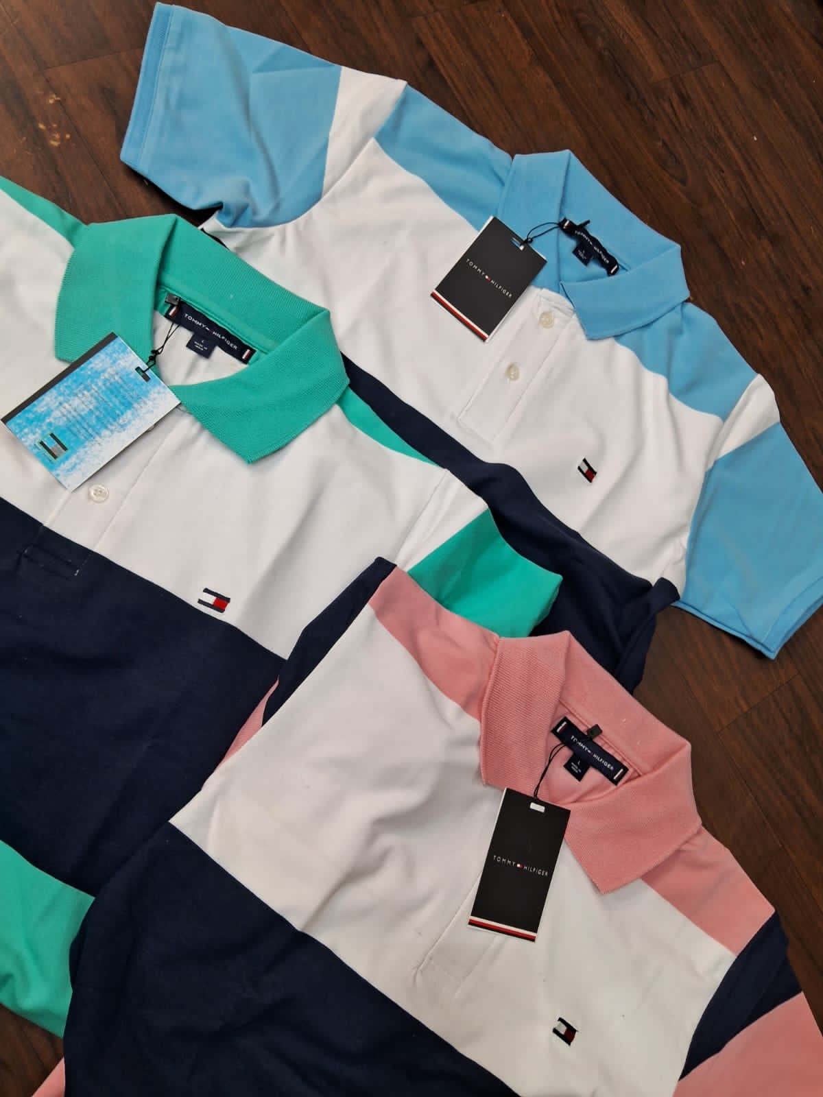 MOT White Navy Peach Colour With Mot Embroidery Print Lycra Cotton Collar TShirt 298114