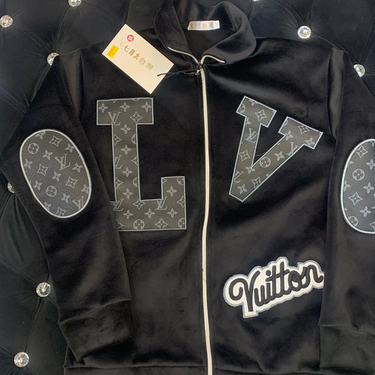 VL LOU UOL Black Colour VL Logo Loop Knit Fabric Imported Fabric Quality Versity Jacket 9398