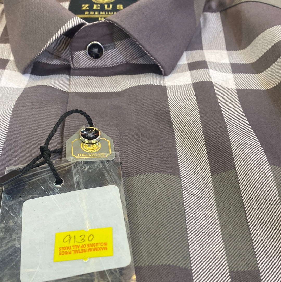 Zeus UEZ Purple White Grey Colour Lycra Cotton Full Sleeve Premium Check Shirt 110415