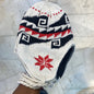 White Red Black Ear flaps features braided tassels Beanie Cap 9336