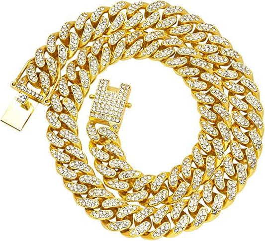 Heavy Sliver Chain With Diamond Studded Cuban Chain 49311