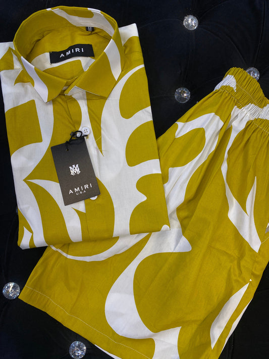 IMA Yellow Colour With White Flower Print Important Shirt With Shorts Coord Set 298180