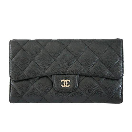 AHC Black Colour C Gold Logo Buckle Genuine Leather Three Fold Ladies Clutch 906301