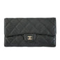 AHC Black Colour C Gold Logo Buckle Genuine Leather Three Fold Ladies Clutch 906301