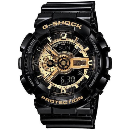 HSG Glossy Black Strap Golden Dial Water Resistant Sports Watch 600114