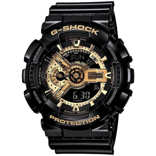 HSG Glossy Black Strap Golden Dial Water Resistant Sports Watch 600114