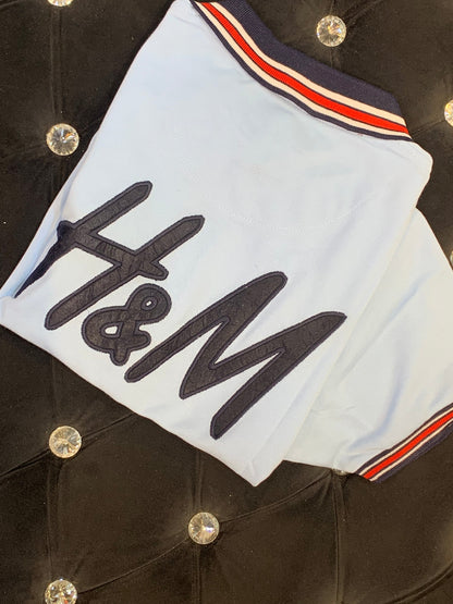 M&H Blue Colour With MH logo Back Embroidery Collar Half Sleeve TShirt 4262705