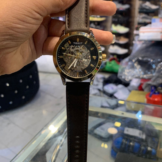 Sit Brown Strap Golden Dial Automatic Man Watch
