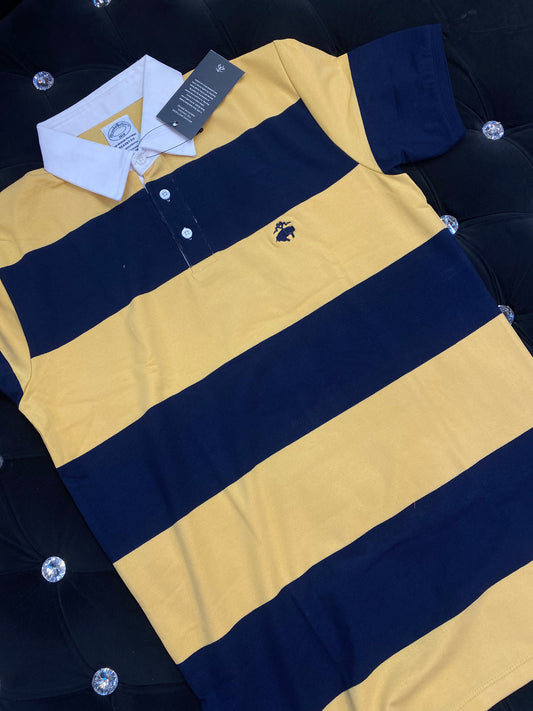Brooks & Brother Yellow Navy Blue Colour With BB Embroidery Print Lycra Cotton Collar TShirt 298155