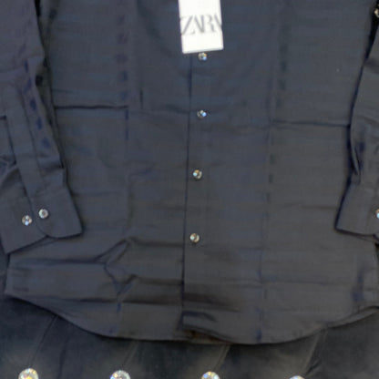 Black Colour ZR Zar Raz With Navy Blue Lines Relaxed Fit Branded Shirts 9106