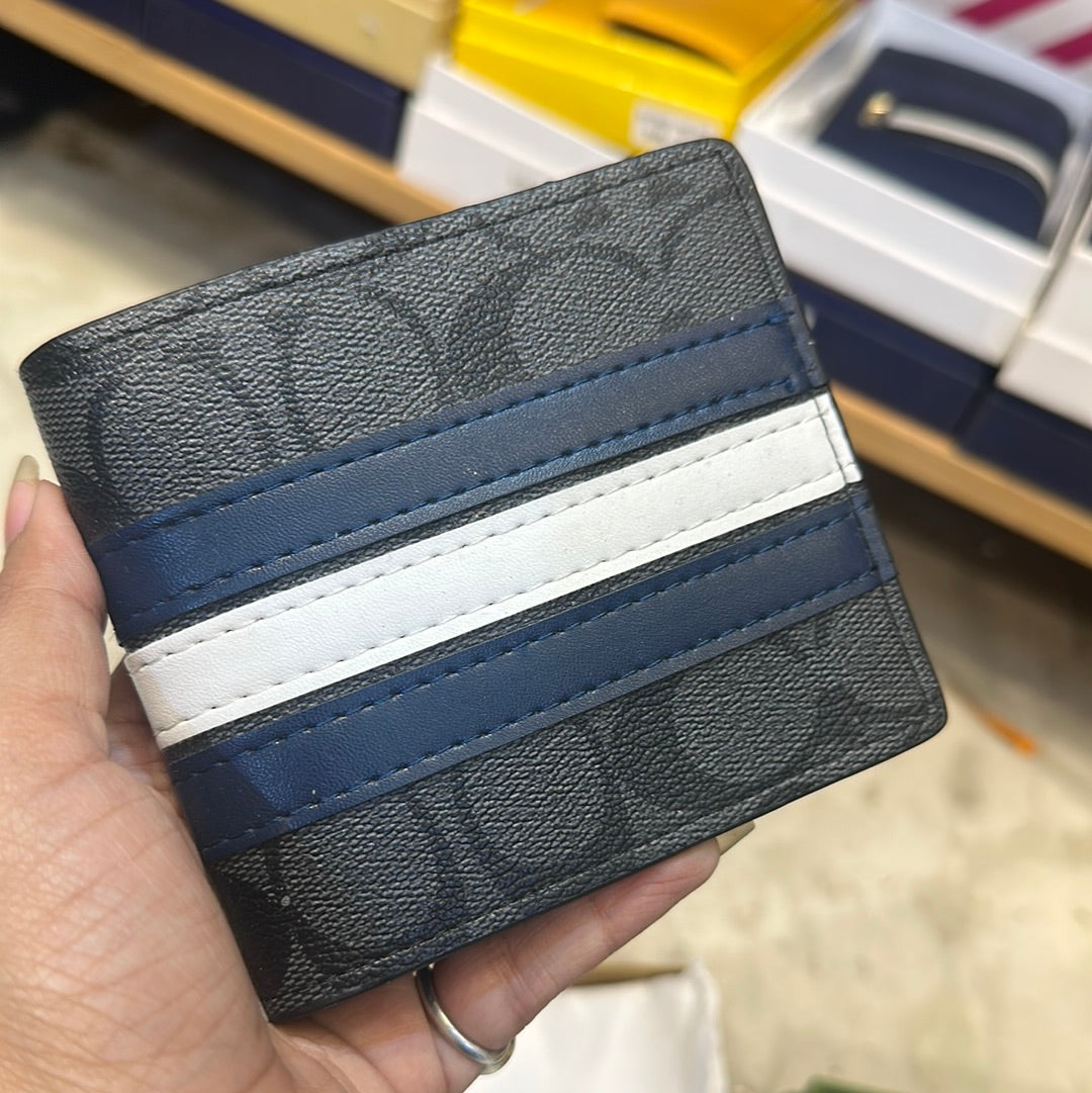 Aoc Branded Luxury Black Grey Genuine Leather Wallet Model Silk Blue White Strip 60223012