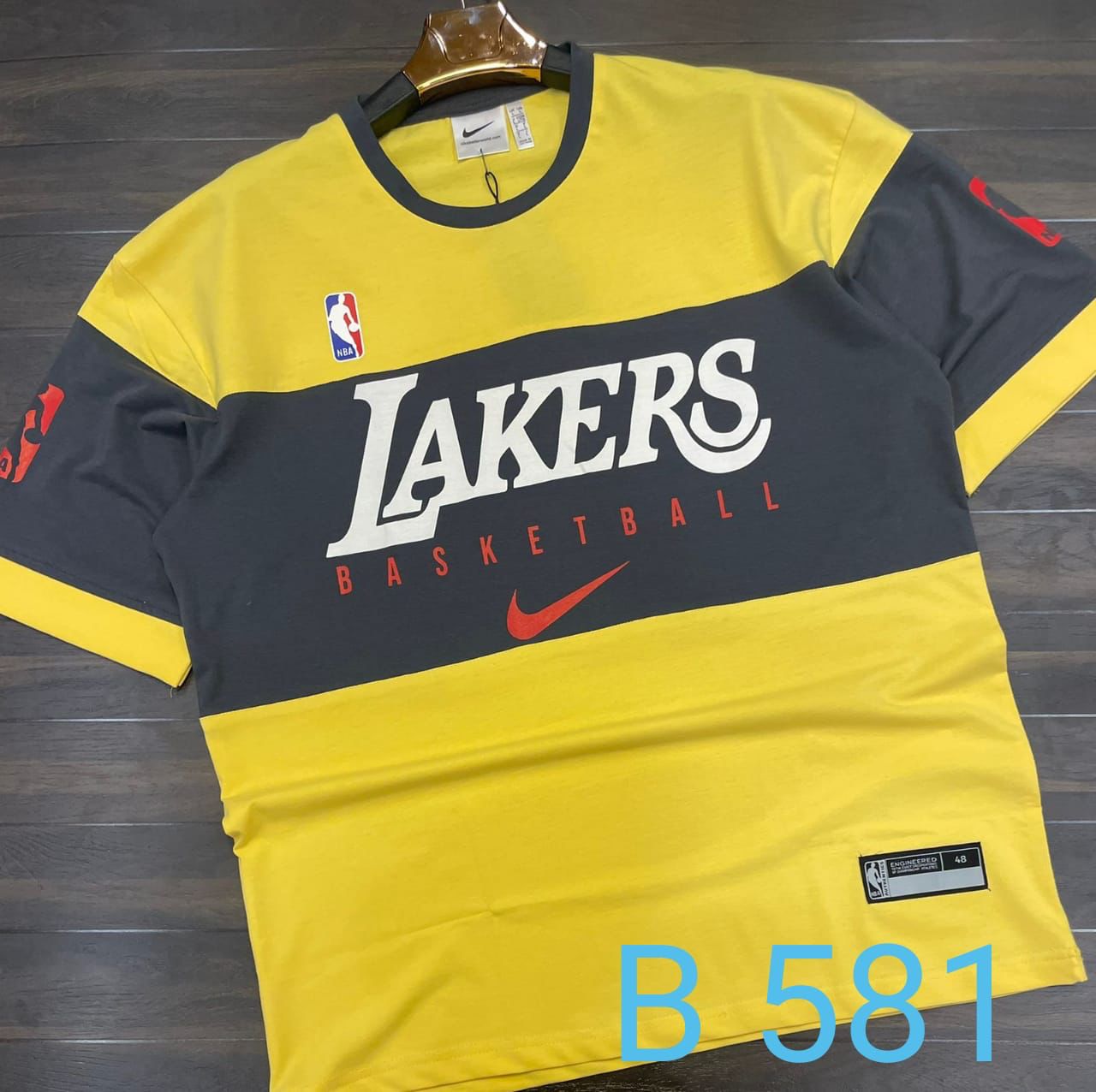 White Dark Grey Colour Lakers Printed Drop-Shoulder T-Shirt