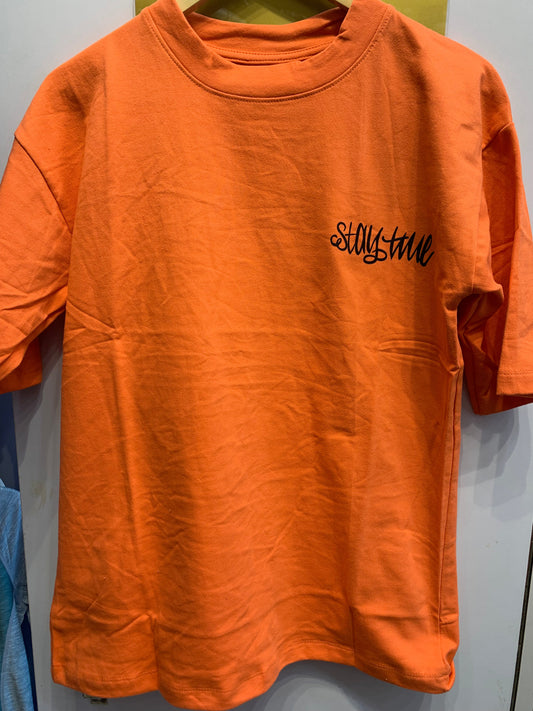 HOPE Orange Colour With Stay Time  Back Print Drop Shoulder TShirt 1105025